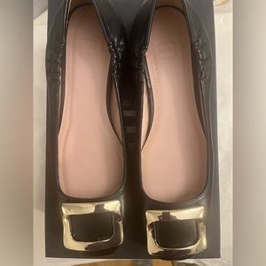 8 BY YOOX Buckle Square Toe Ballet Flats SZ 38/7.5 Black